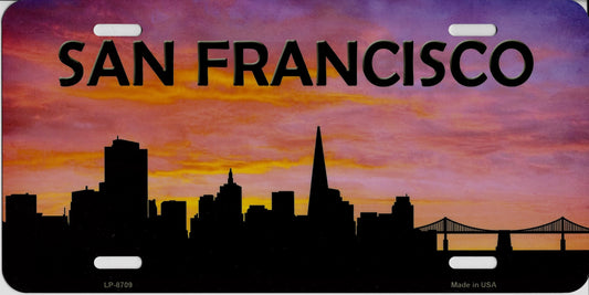 San Francisco Skyline Silhouette Metal License Plate