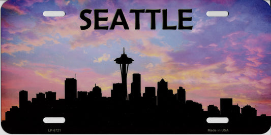 Seattle Skyline Silhouette Metal License Plate