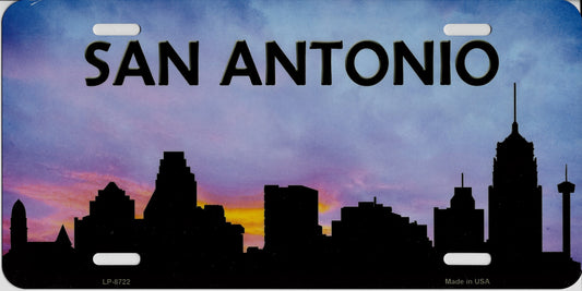 San Antonio Skyline Silhouette Metal License Plate