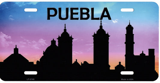 Puebla Skyline Silhouette Metal License Plate