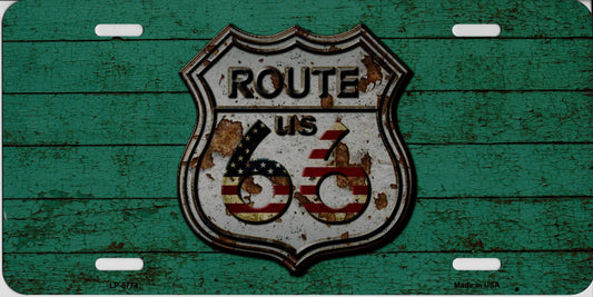 Route 66 Distressed Look Metal License Plate