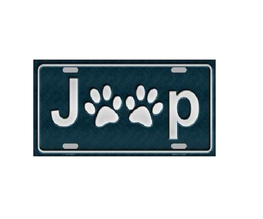 Jeep With Paw Prints Metal License Plate