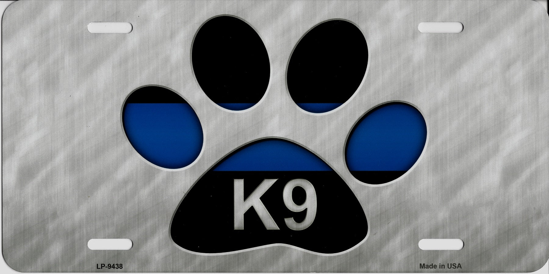 Police Thin Blue Line K9 Paw Print Metal License Plate