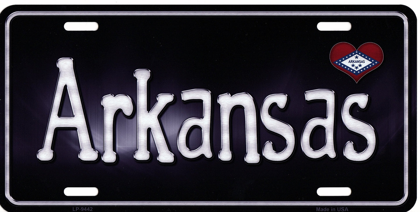 Arkansas Flag Script Metal License Plate