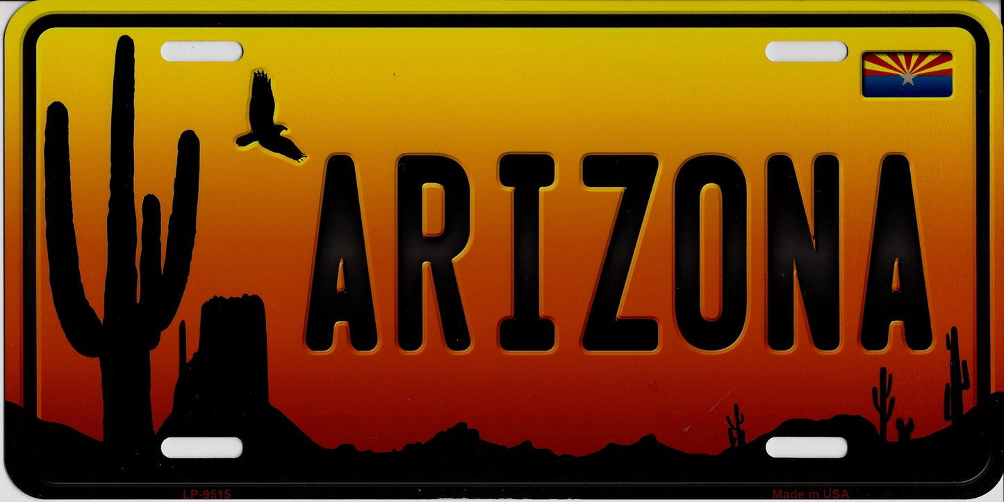 Arizona Sunset Silhouette Metal License Plate