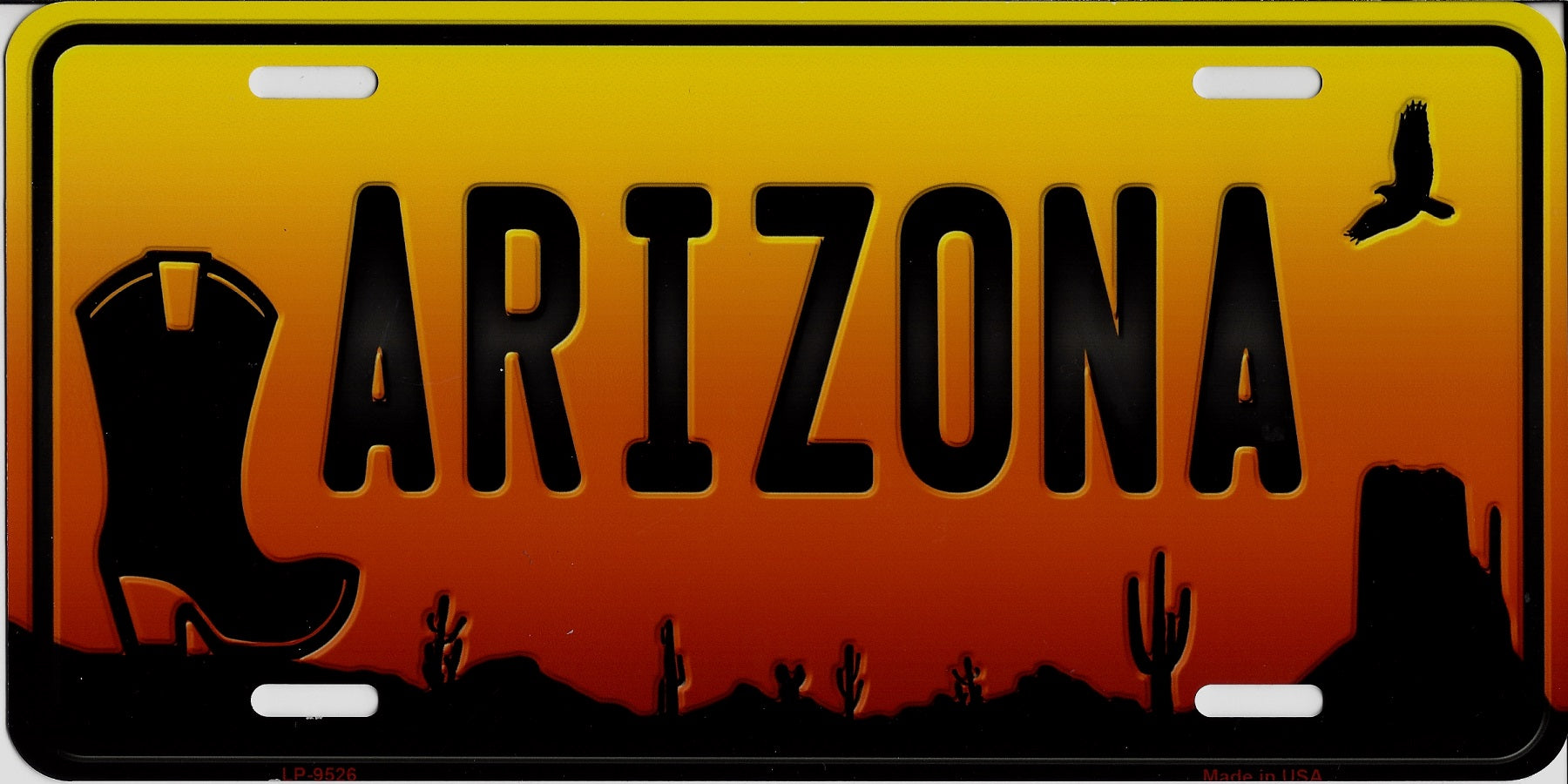 Arizona Sunset With Boot Silhouette Metal License Plate