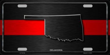 Oklahoma Thin Red Line Metal License Plate