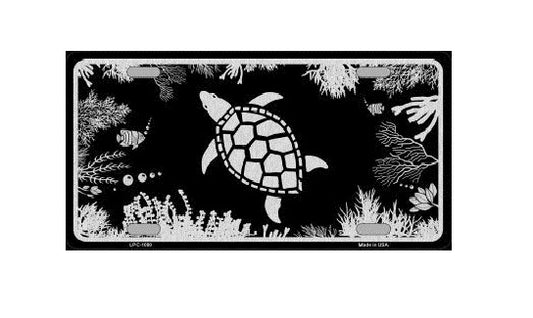 Turtle Black Brushed Chrome Metal License Plate