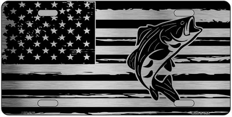 Patriotic Bass On U.S. Flag Metal License Plate