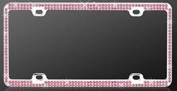 Chrome Coating Metal Double Row Pink Diamond Frame