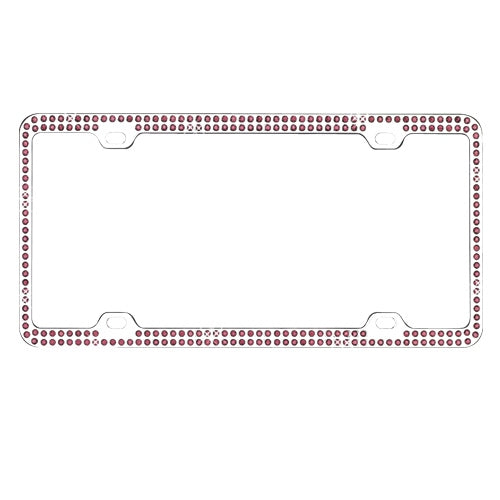 Chrome With Double Row Purple Diamonds License Plate Frame