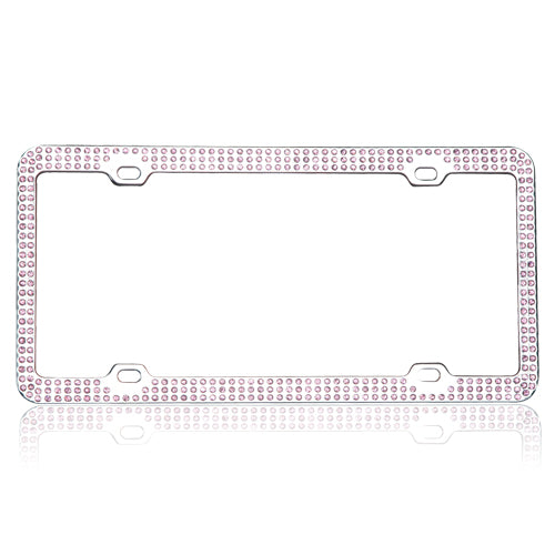 Chrome With Triple Row Pink Diamonds License Plate Frame