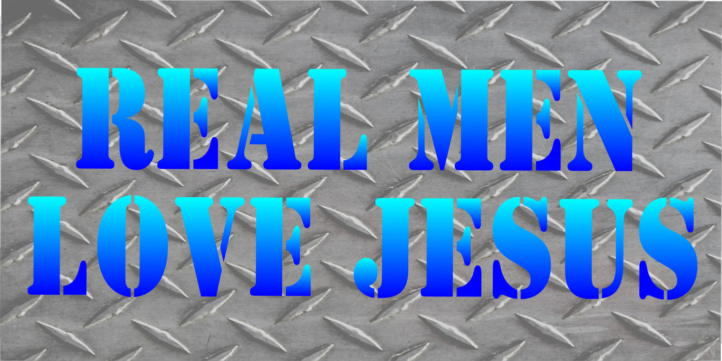 Real Men Love Jesus Silver Diamond Plate Photo License Plate