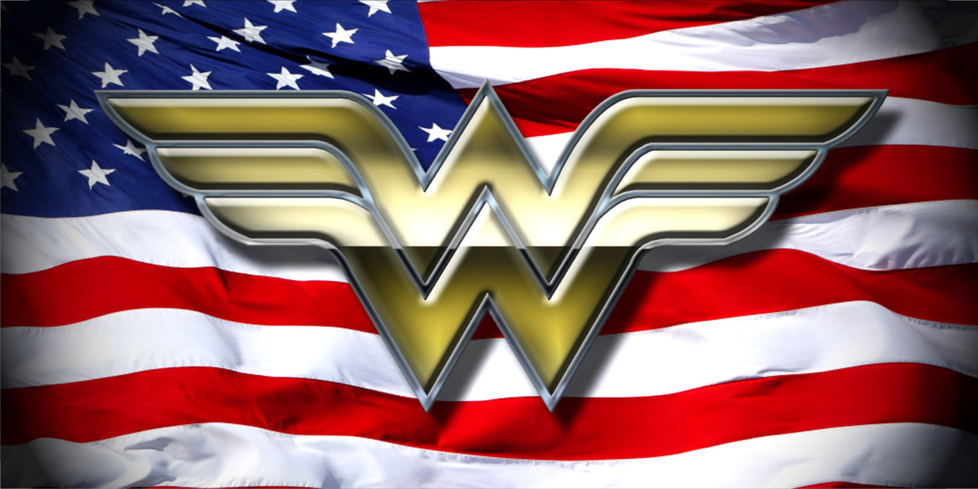 Wonder Woman On American Flag Photo License Plate