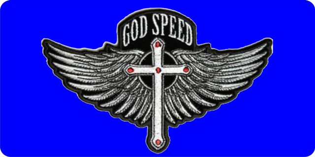 God Speed Cross And Wings Photo License Plate