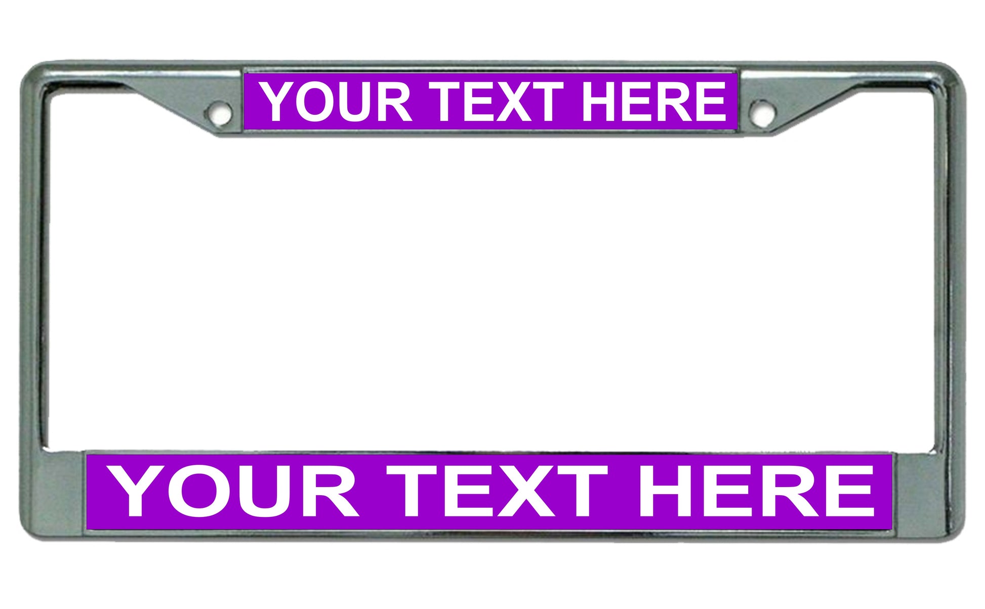 Your Text Here Purple Background Chrome License Plate Frame