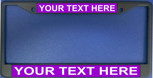 Your Text Here Purple Background Black License Plate Frame