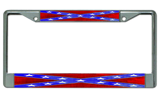 Confederate Rebel Flag Chrome License Plate Frame