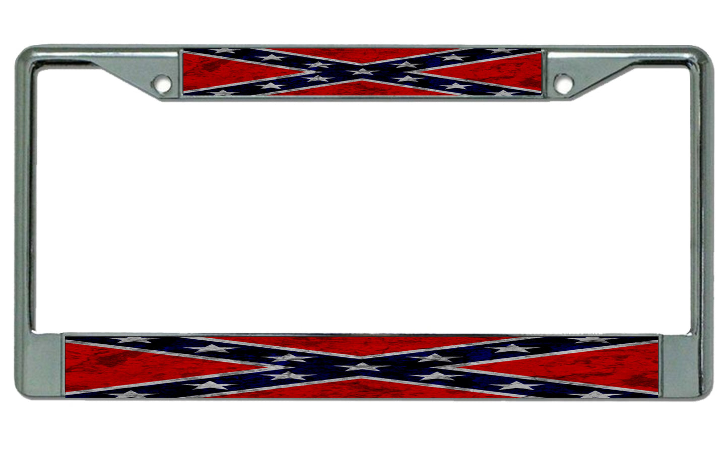 Confederate Rebel Flag Worn Chrome License Plate Frame