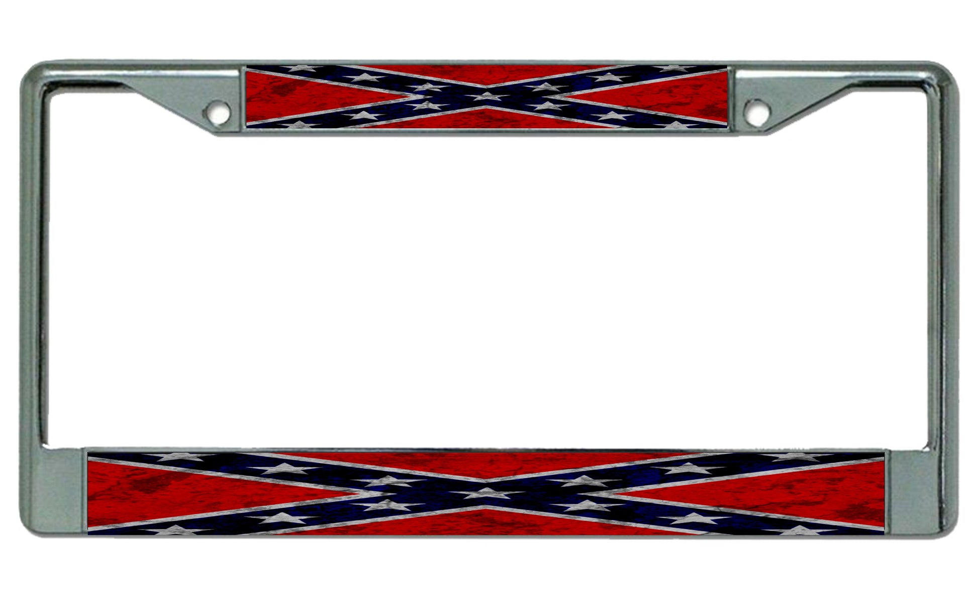 Confederate Rebel Flag Worn Chrome License Plate Frame