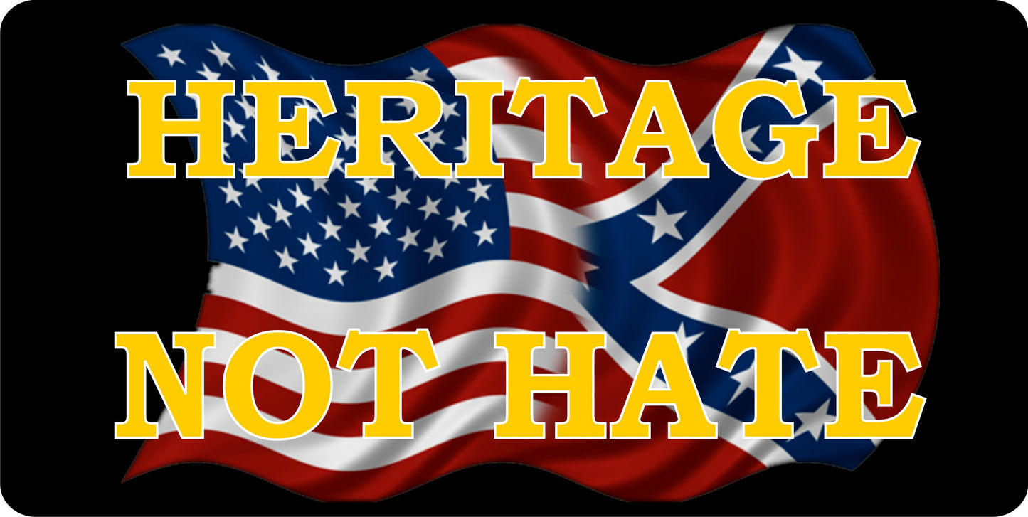 Heritage Not Hate Confederate Rebel Flag Photo License Plate