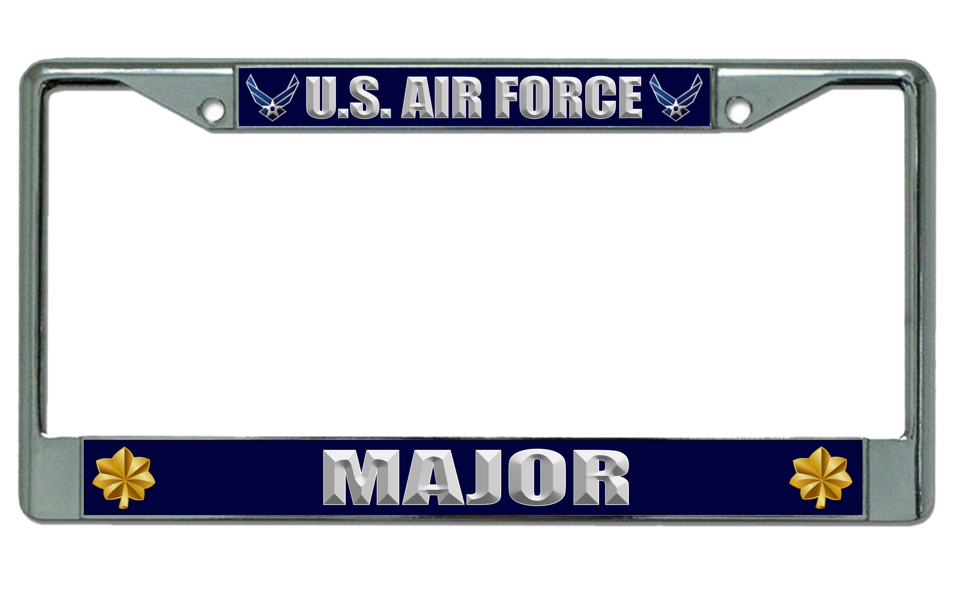 U.S. Air Force Major Chrome Photo License Plate Frame