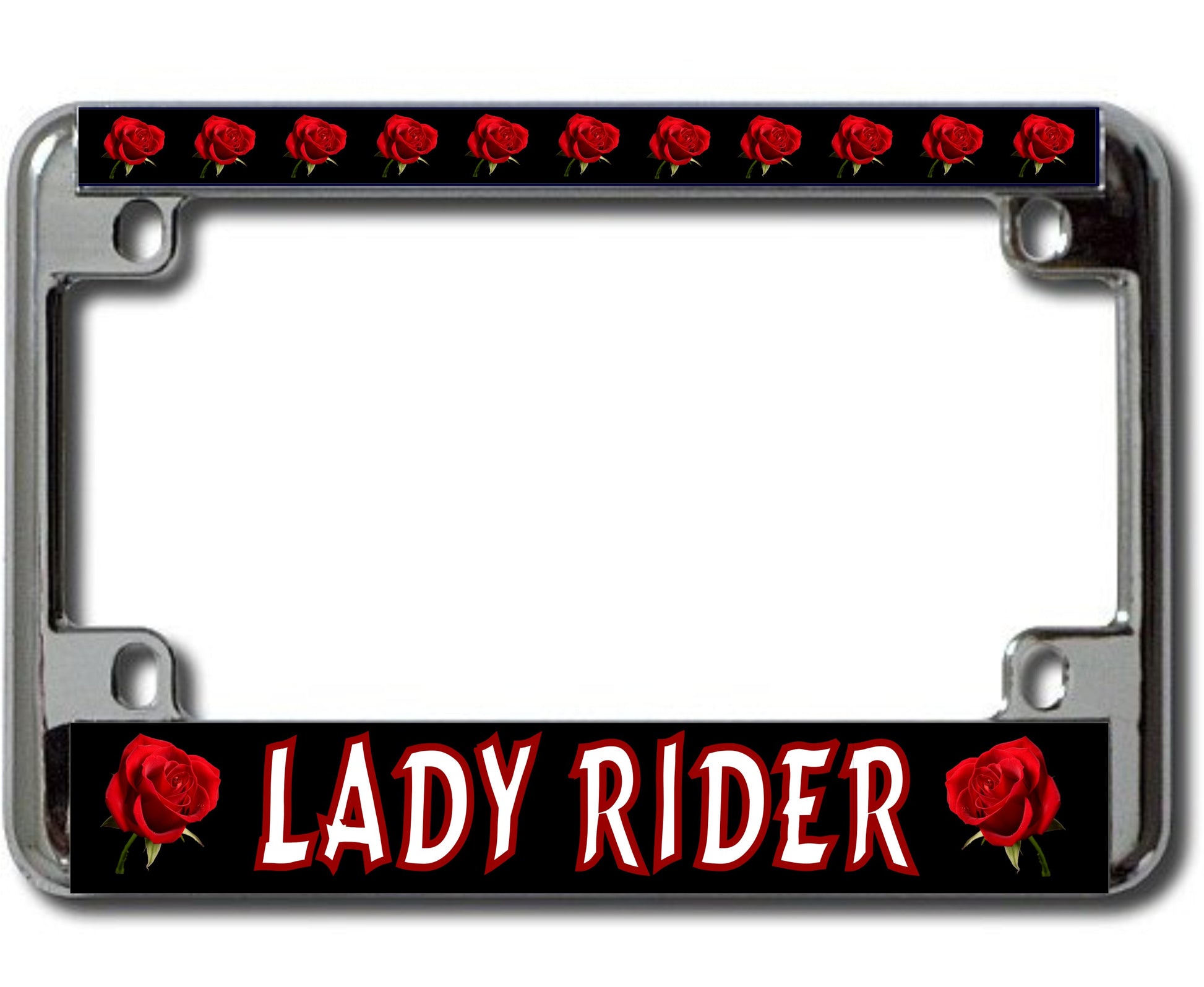 Lady Rider Red Rose Chrome Motorcycle License Plate Frame