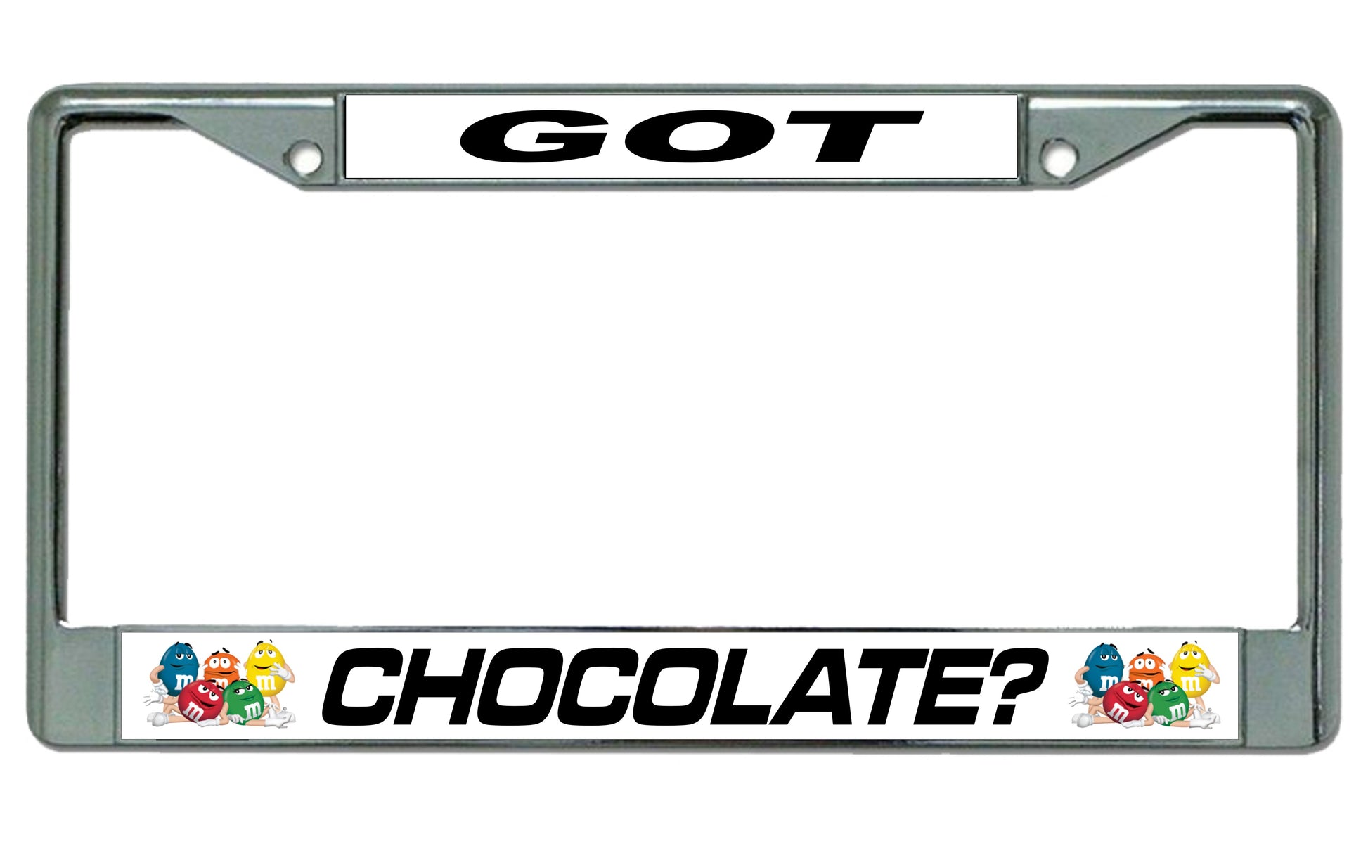 Got Chocolate? M&M Chrome Photo License Plate Frame