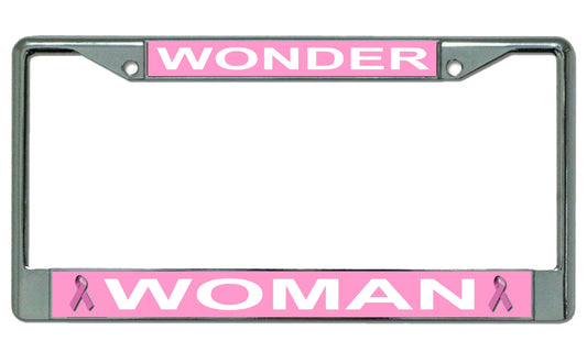 Wonder Woman Pink Ribbon Chrome Photo License Plate Frame