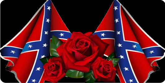 Crossed Rebel Flags With Roses Photo License Plate