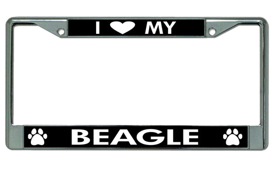 I Love My Beagle Chrome License Plate Frame