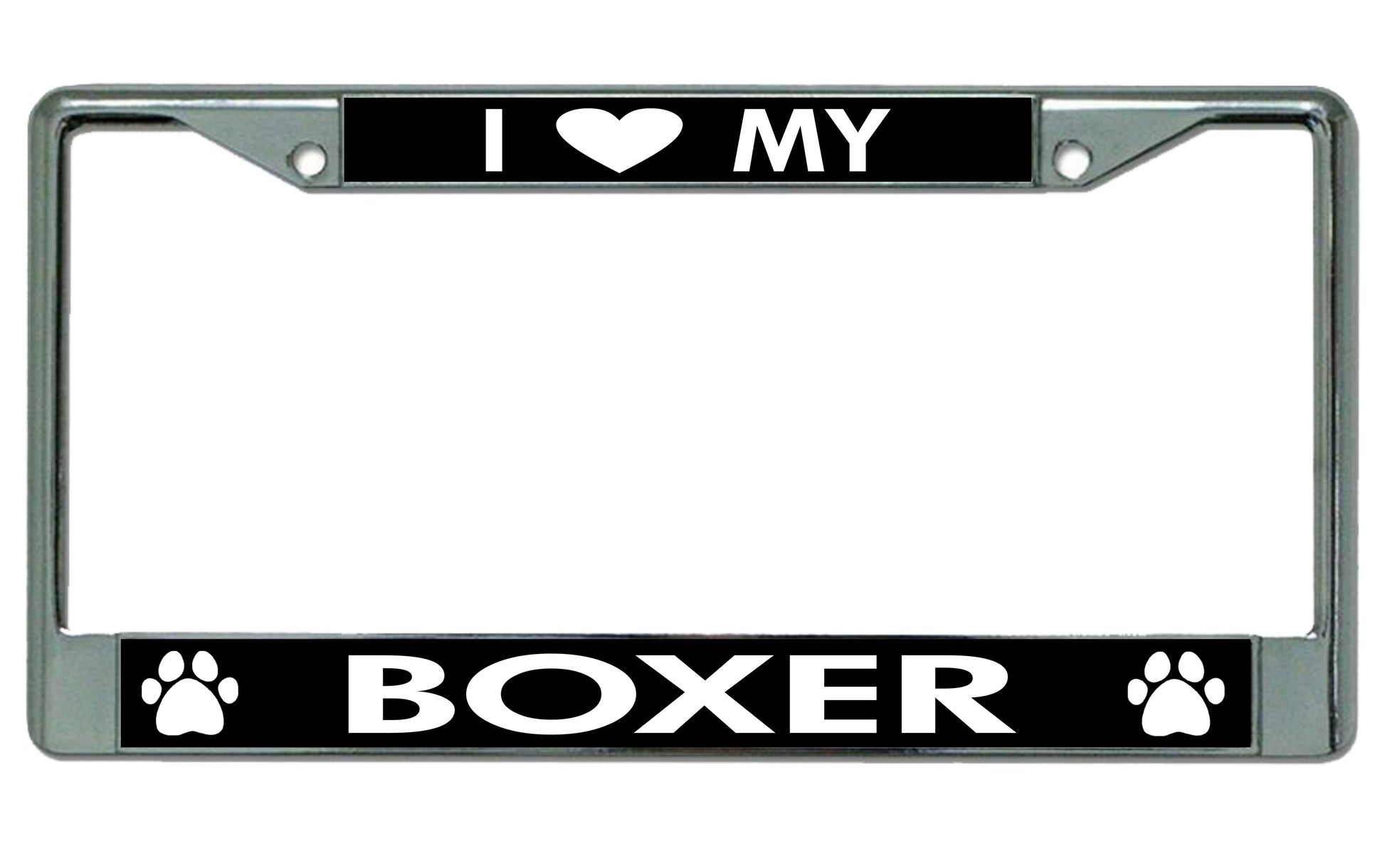 I Love My Boxer Chrome License Plate Frame