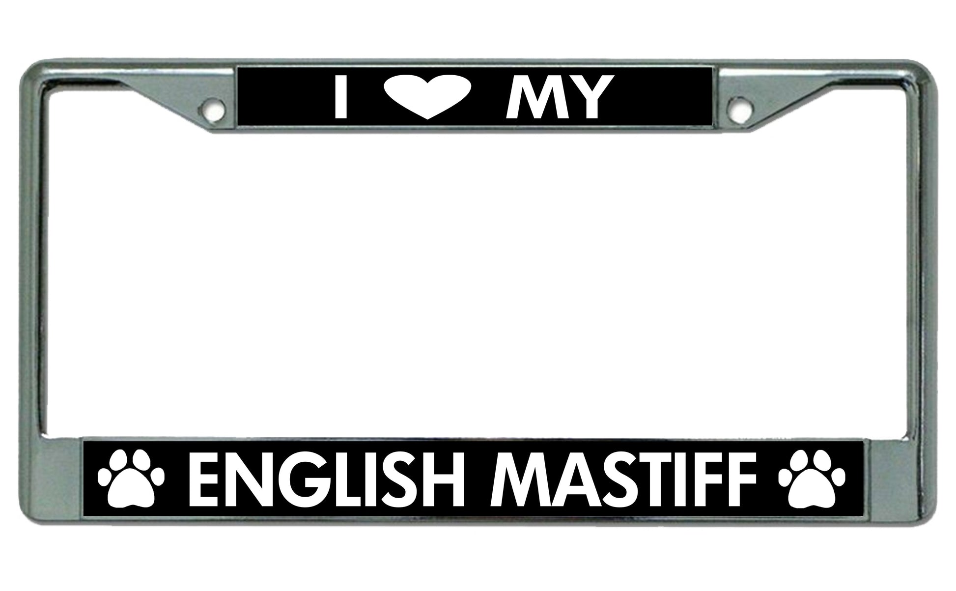 I Love My English Mastiff Chrome License Plate Frame