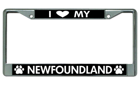 I Love My Newfoundland Chrome License Plate Frame