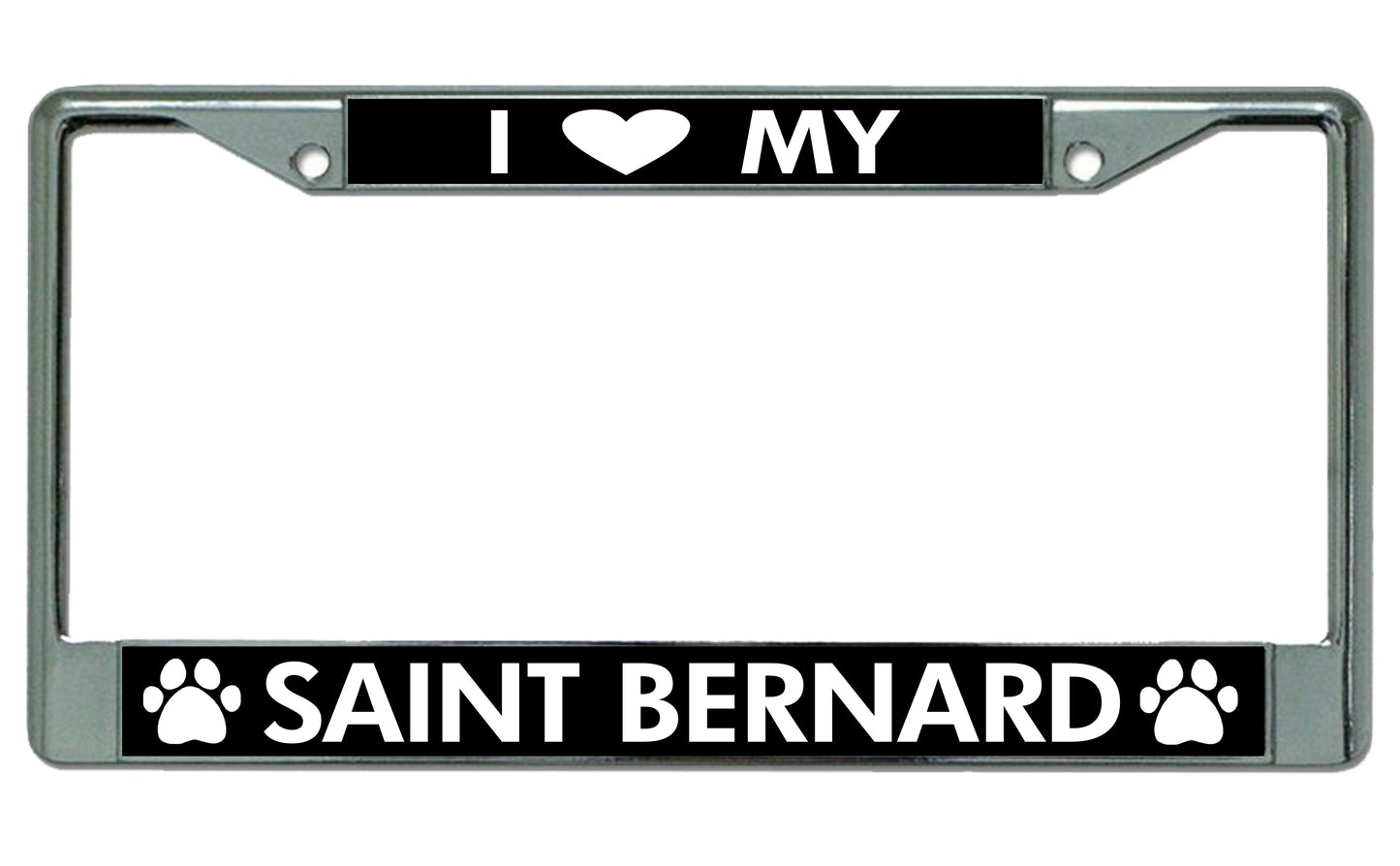I Love My Saint Bernard Chrome License Plate Frame
