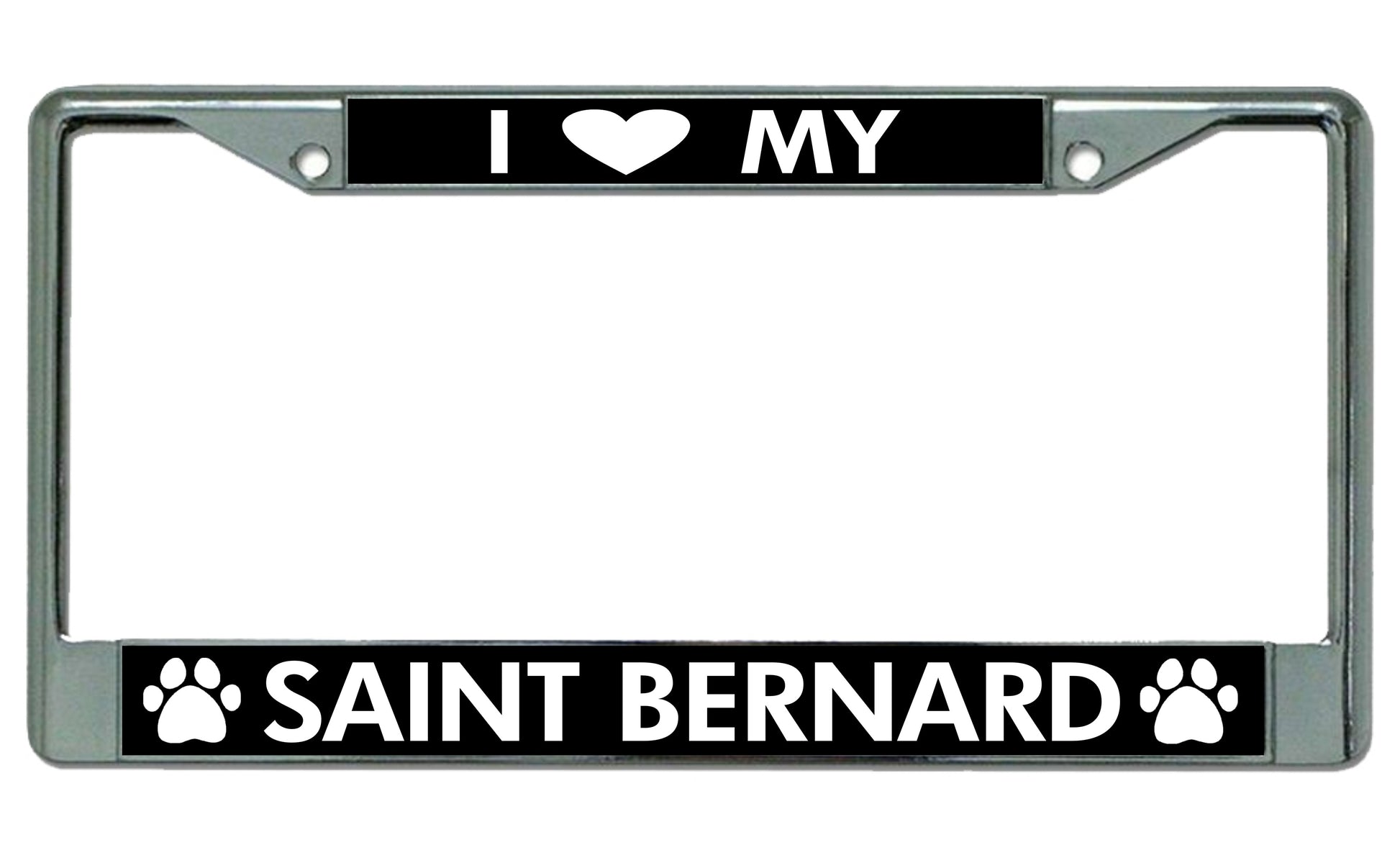 I Love My Saint Bernard Chrome License Plate Frame