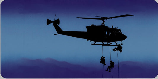 Military Helicopter with Soldiers Repelling Photo License Plate