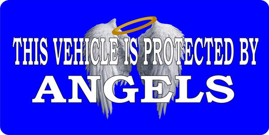 Vehicle Protected By Angels Blue Photo License Plate