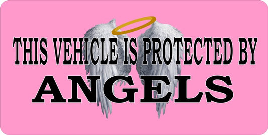 Vehicle Protected By Angels Pink Photo License Plate