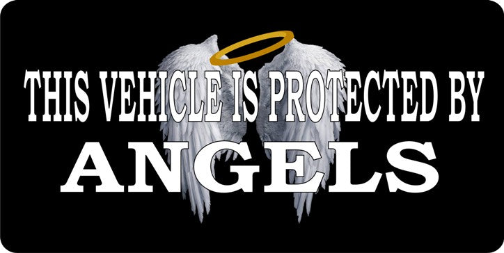 Vehicle Protected By Angels Black Photo License Plate