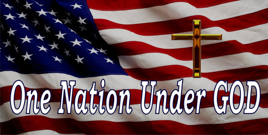 U.S. Flag One Nation Under God Small Cross Photo License Plate