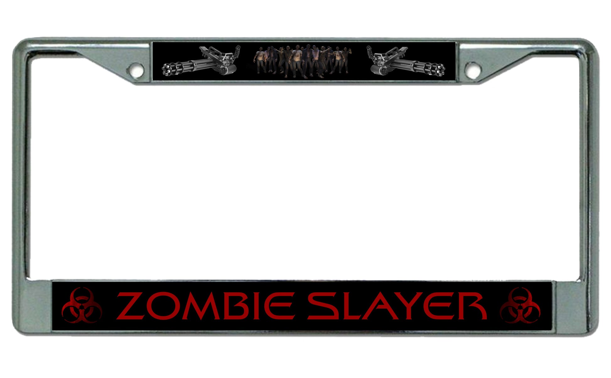Zombie Slayer Chrome License Plate Frame