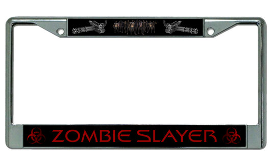 Zombie Slayer Chrome License Plate Frame
