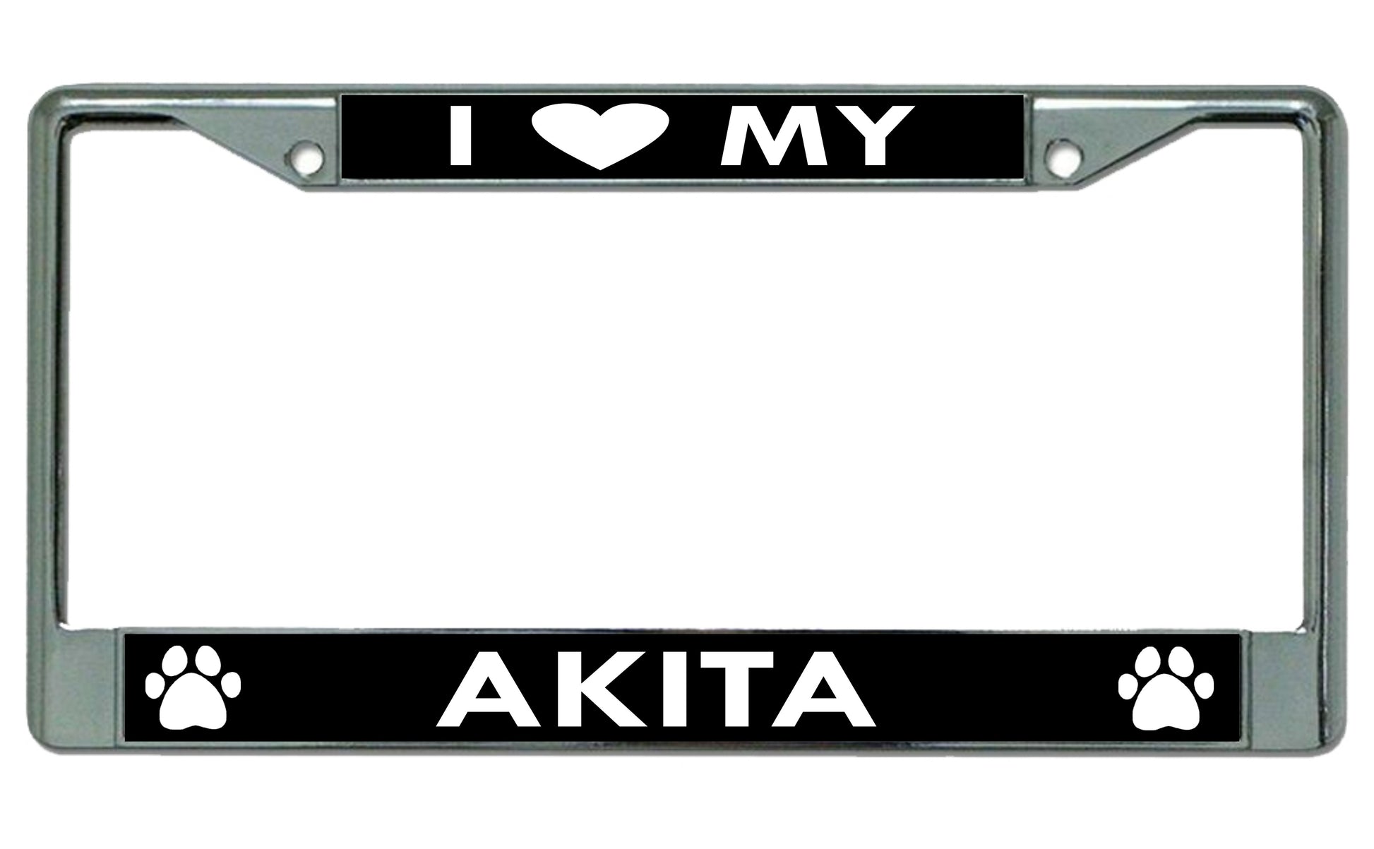 I Heart My Akita Dog Chrome License Plate Frame