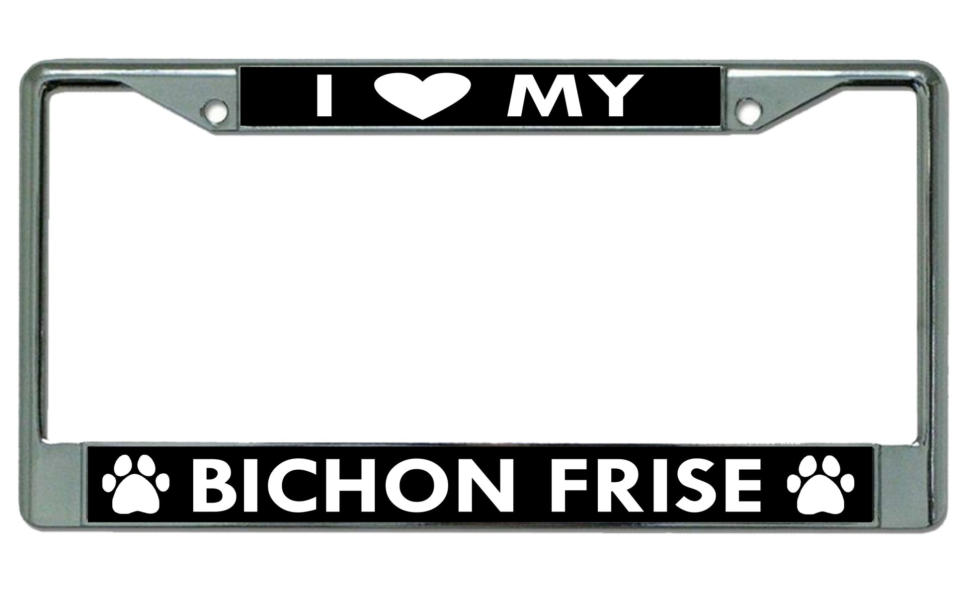 I Heart My Bichon Frise Dog Chrome License Plate Frame