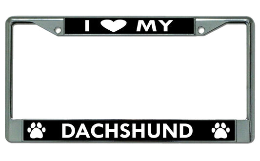 I Heart My Dachshund Dog Chrome License Plate Frame