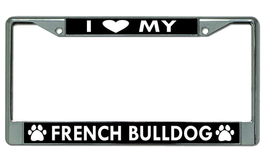 I Heart My French Bulldog Dog Chrome License Plate Frame