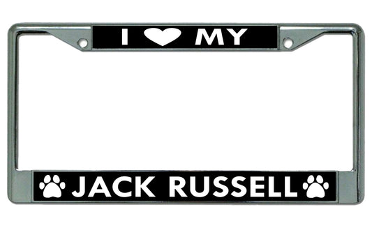 I Heart My Jack Russell Dog Chrome License Plate Frame