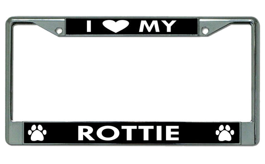 I Heart My Rottie Dog Chrome License Plate Frame