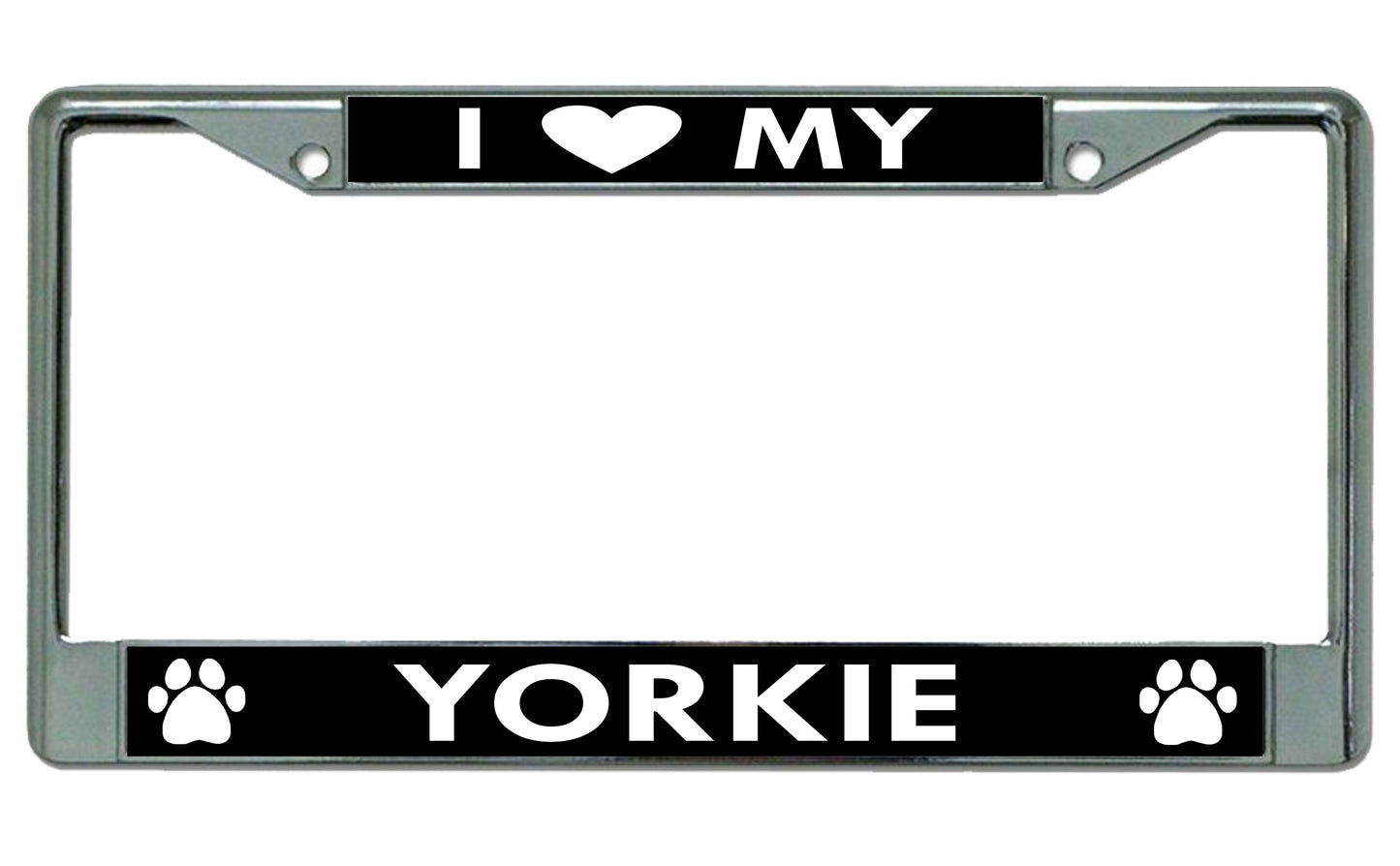 I Heart My Yorkie Dog Chrome License Plate Frame